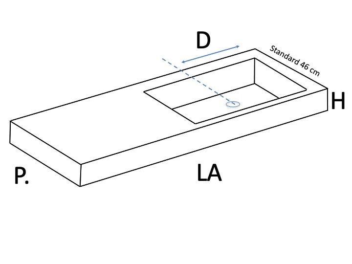 Plan vasque Design, fabrication sur mesure, Largeur 60 à 20 cm x Profondeur 40 à 60 cm, résine minérale ACRYSTONE® SOLID-SURFACE Finition lisse blanc mate, Livraison Offerte et Rapide.